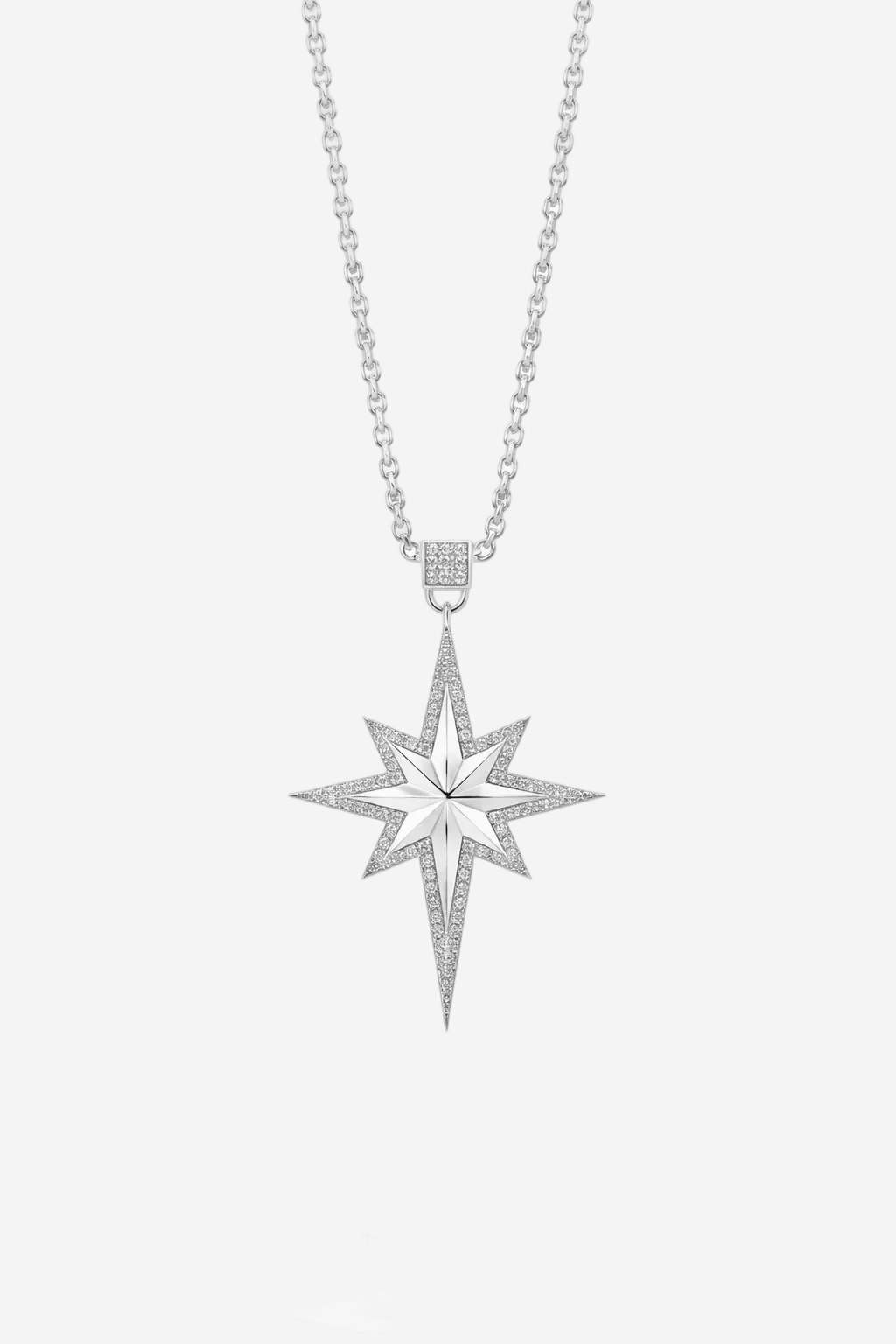 Collar VEGA plata 925 rodiada con estrella y circonitas brillantes - Joyería GALATEA
